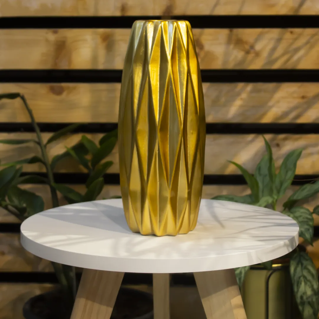 Rhombus Designed Golden Vase