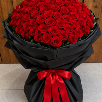 300 Red Roses Bouquet in Black Wrap