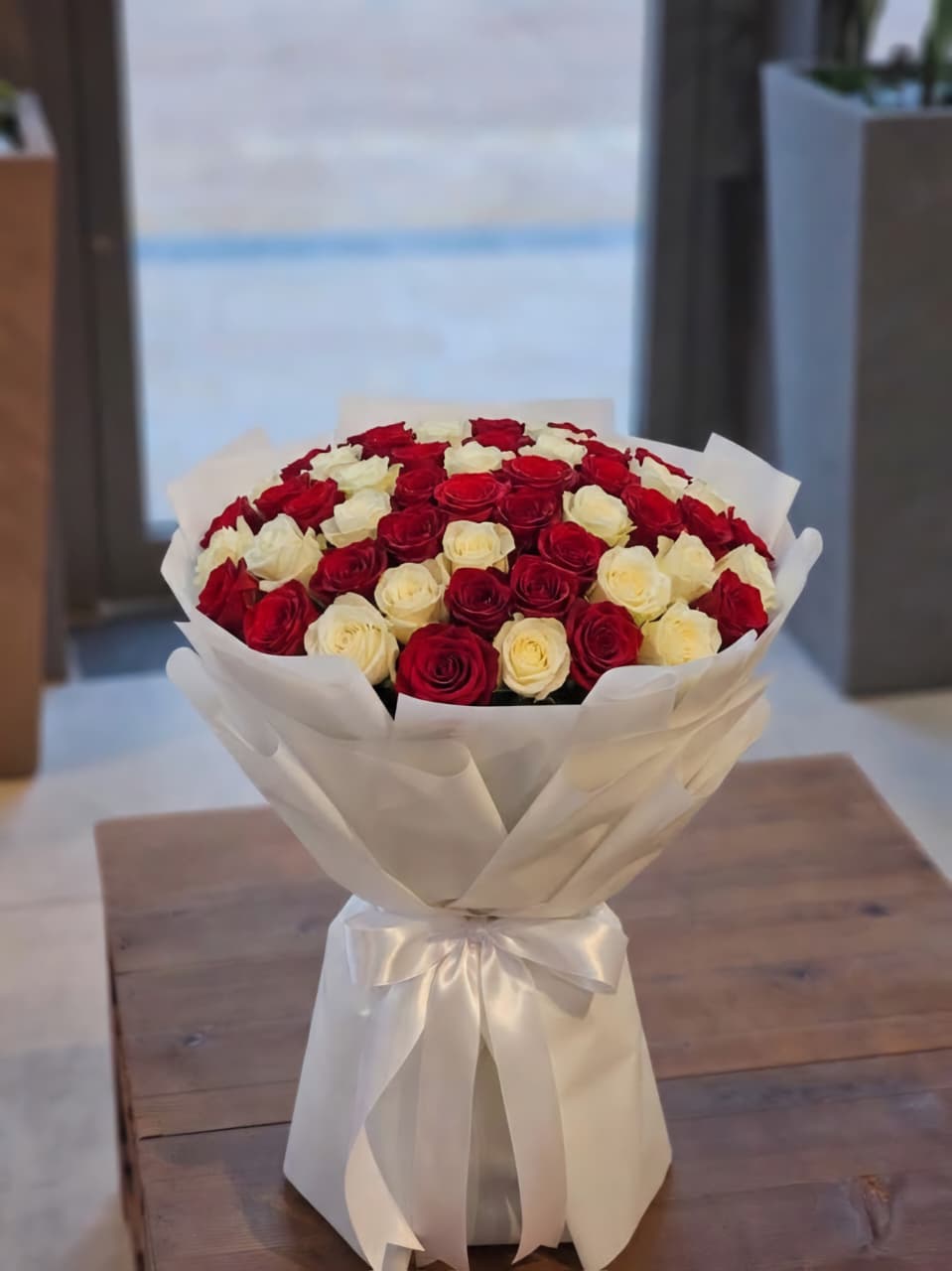 75 Red & White Roses Bouquet