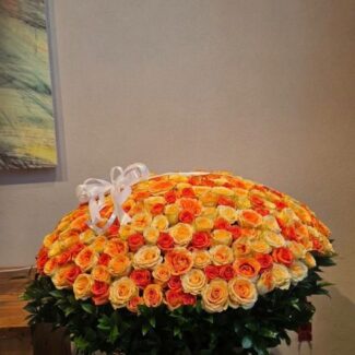 Grand Orange & Peach Roses Basket