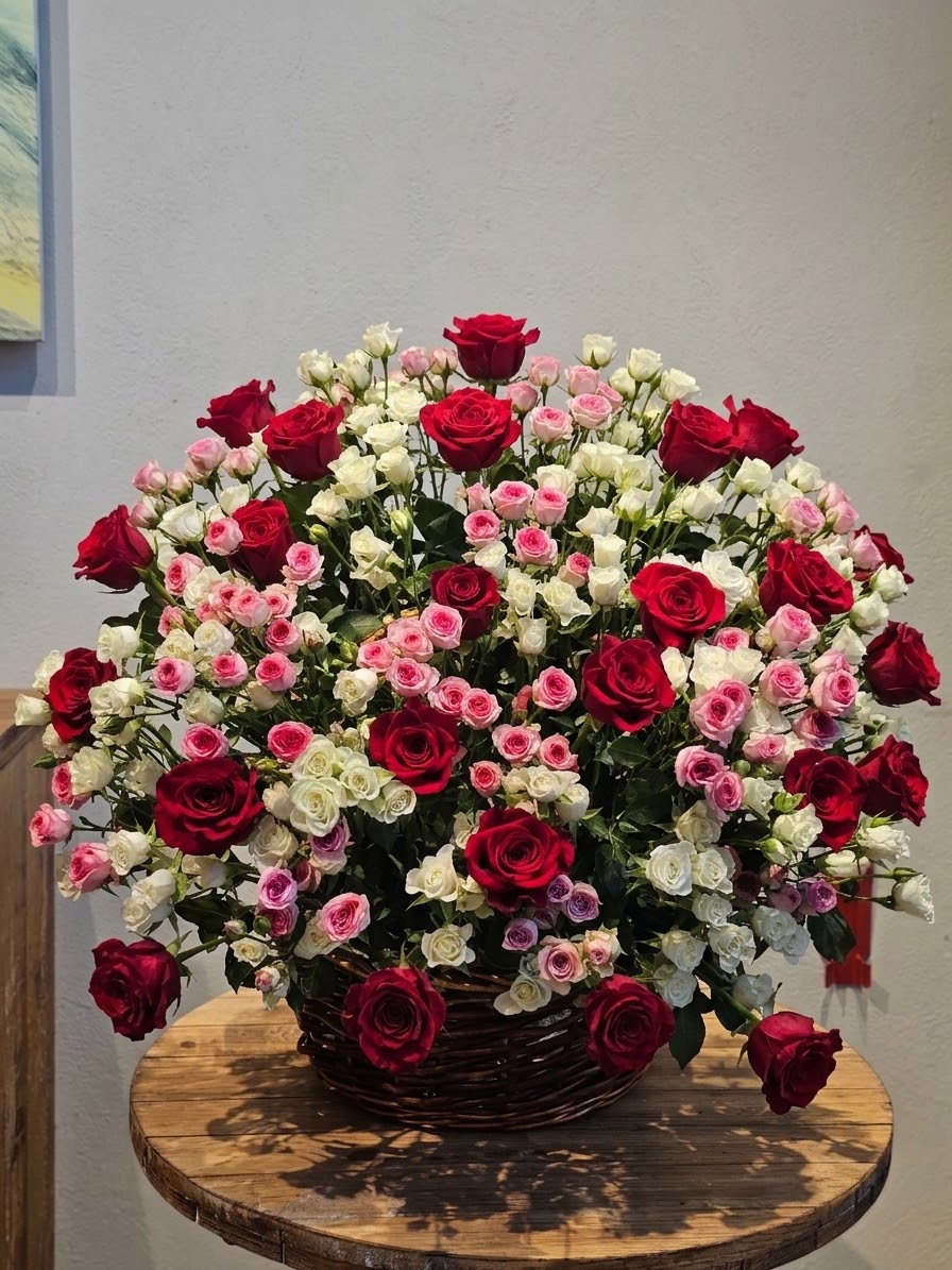 Peach & Blush Baby Roses Basket