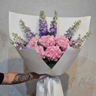 Pink Hydrangea & Delphinium Bouquet