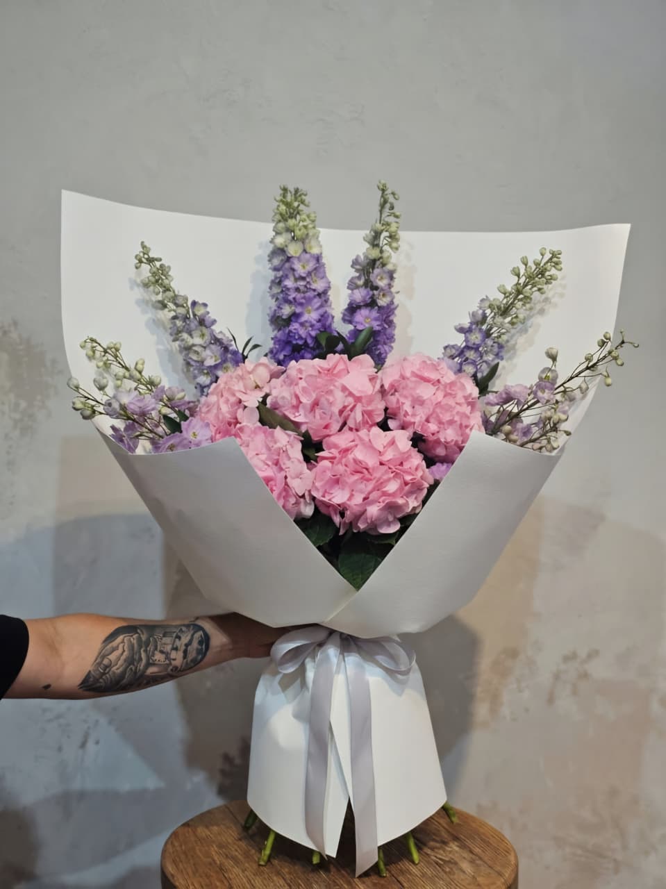 Pink Hydrangea & Delphinium Bouquet