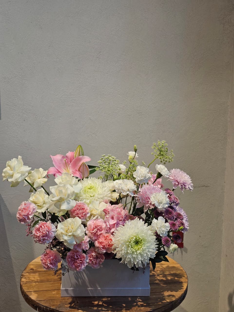 Pink & White Blooms Box Arrangement