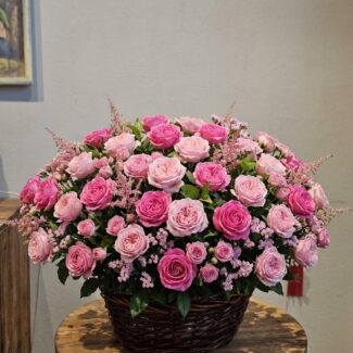 Pink Roses & Astilbe Basket