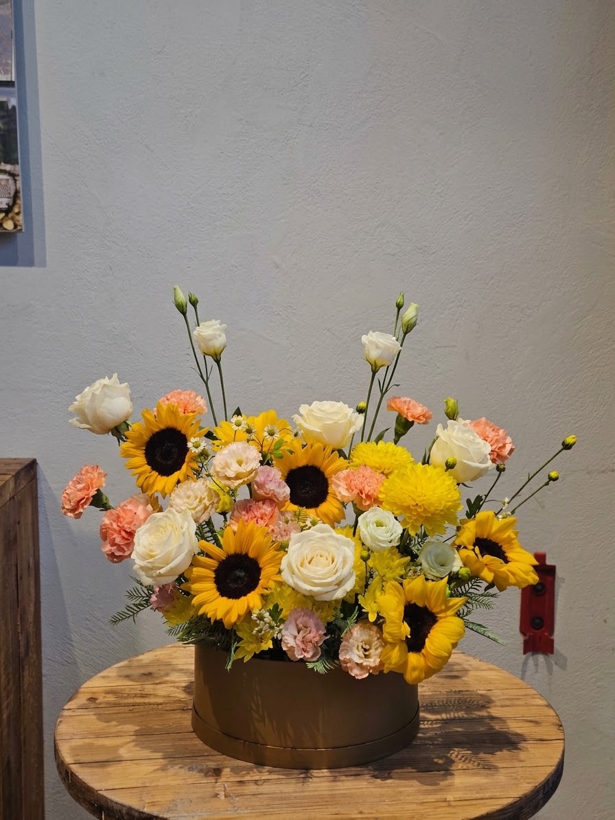 Sunflower & Rose Box Arrangement